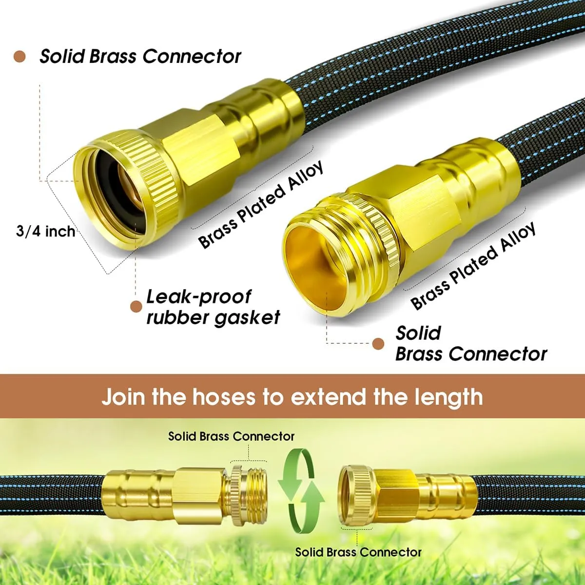 10FT Lightweight Garden Hose,Flexible Water Hose with Solid Brass Head,Kink-Free,Collapsible Hose,High Pressure Flat Water Hose for RV,Boat,Car Wash,Garden,Yard,Camper,Outdoor (BlueBlack, 10 feet)