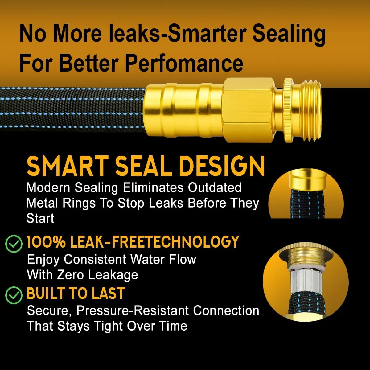 10FT Lightweight Garden Hose,Flexible Water Hose with Solid Brass Head,Kink-Free,Collapsible Hose,High Pressure Flat Water Hose for RV,Boat,Car Wash,Garden,Yard,Camper,Outdoor (BlueBlack, 10 feet)