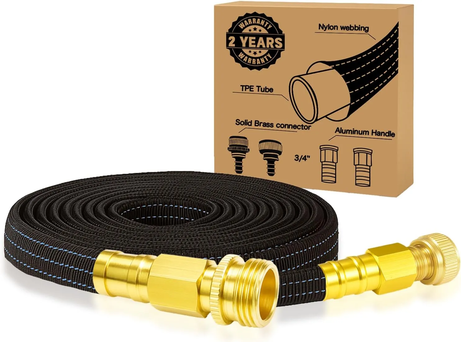 10FT Lightweight Garden Hose,Flexible Water Hose with Solid Brass Head,Kink-Free,Collapsible Hose,High Pressure Flat Water Hose for RV,Boat,Car Wash,Garden,Yard,Camper,Outdoor (BlueBlack, 10 feet)