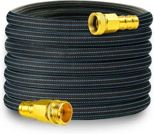 10FT Lightweight Garden Hose,Flexible Water Hose with Solid Brass Head,Kink-Free,Collapsible Hose,High Pressure Flat Water Hose for RV,Boat,Car Wash,Garden,Yard,Camper,Outdoor (BlueBlack, 10 feet)