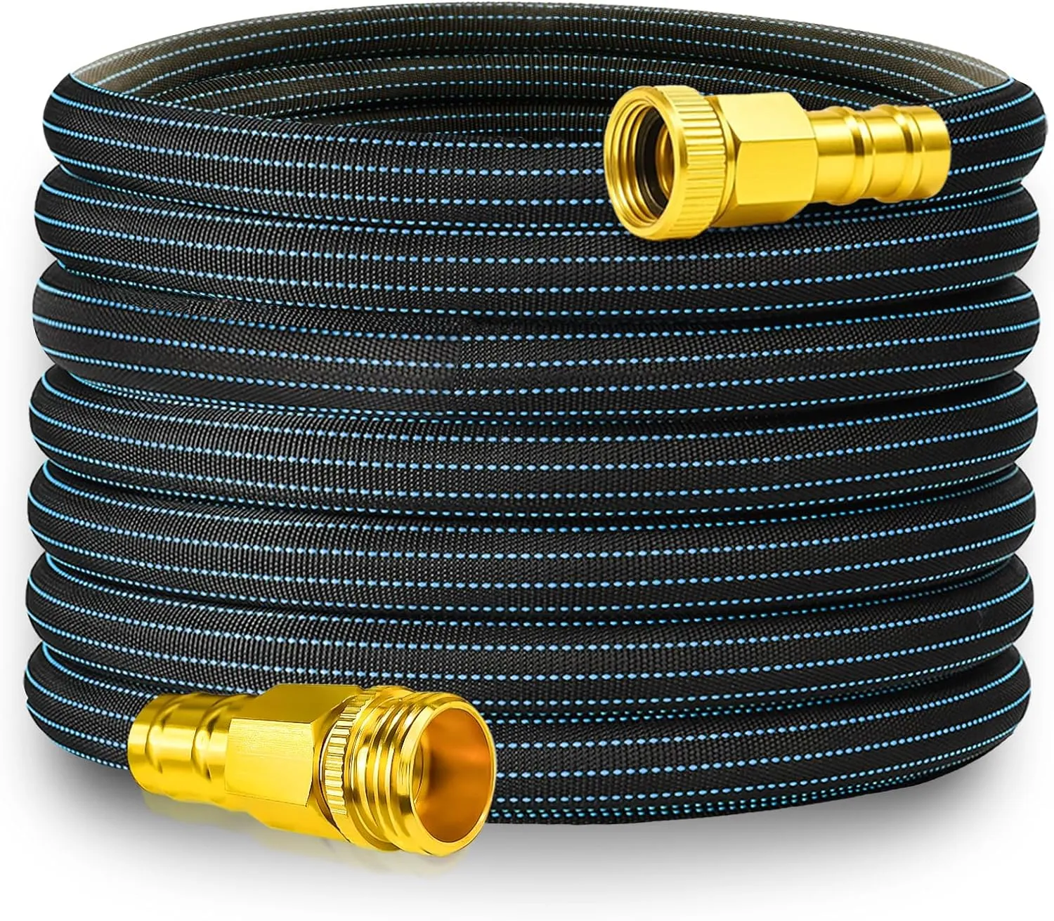 10FT Lightweight Garden Hose,Flexible Water Hose with Solid Brass Head,Kink-Free,Collapsible Hose,High Pressure Flat Water Hose for RV,Boat,Car Wash,Garden,Yard,Camper,Outdoor (BlueBlack, 10 feet)