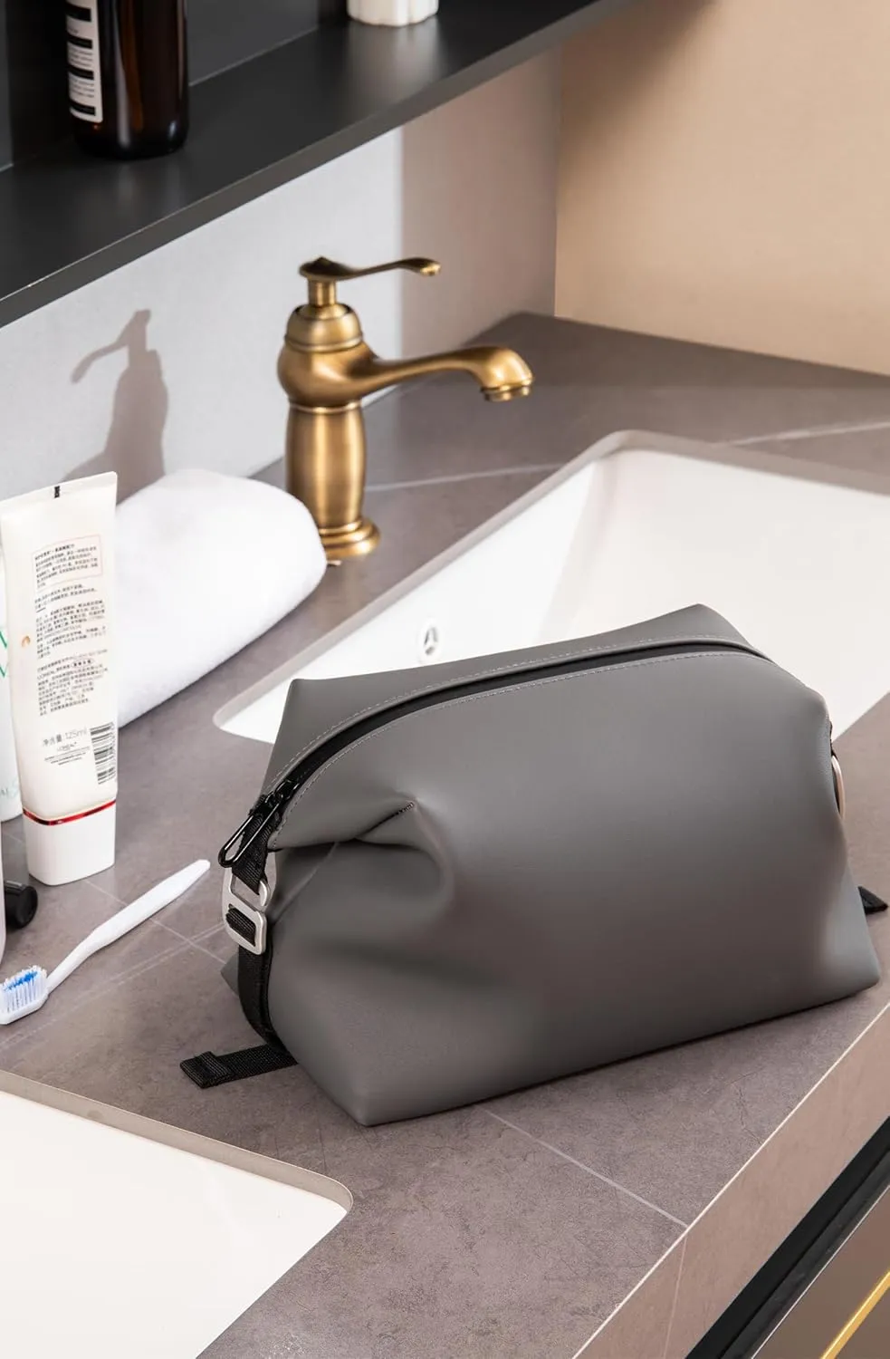 13" 6L Large Silicone Dopp Kit,Waterproof Leakproof Toiletry Bag,Foldable Travel Makeup Case for Mens Womens,Grey