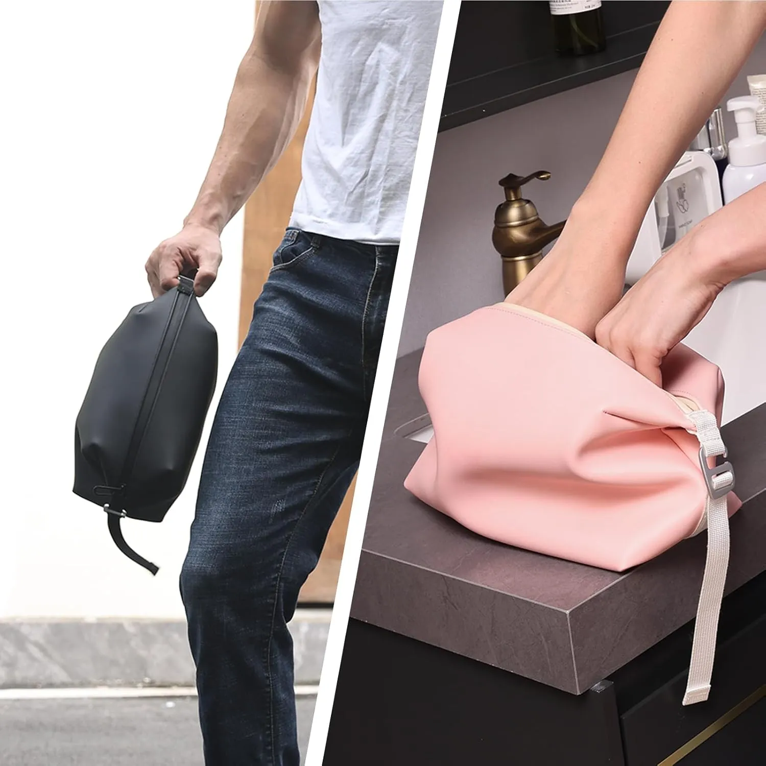 13" 6L Large Silicone Dopp Kit,Waterproof Leakproof Toiletry Bag,Foldable Travel Makeup Case for Mens Womens,Grey