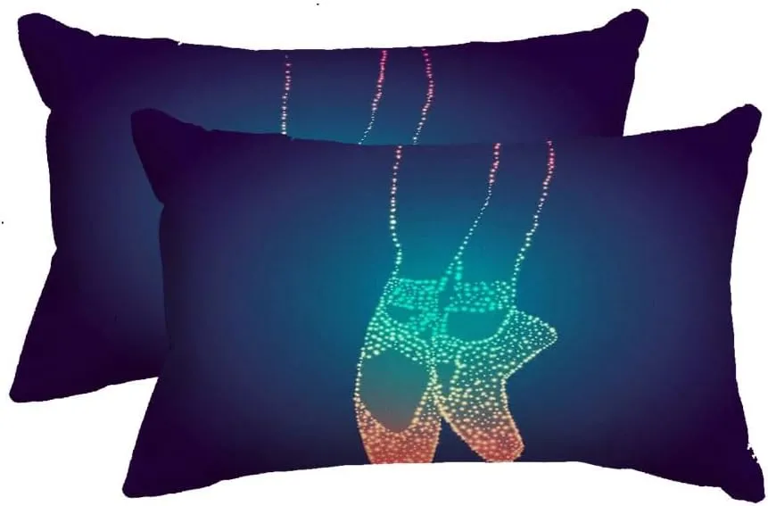 2 Pack Waterproof Cotton Linen Decorative Throw Pillow Covers Pink Girl Beautiful Ballet Shoes Rhinestones Your Beauty Ballerina Slipper Black Bow Love Classic Cushion Covers for Couch Sofa 12x20