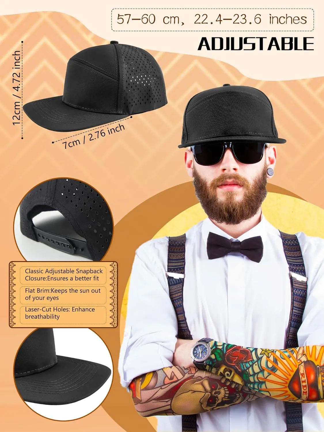 2 Pcs Adult Snapback Hat Flat Brim Baseball Cap Adjustable Mesh Back Baseball Hat for Men Women Golf Running