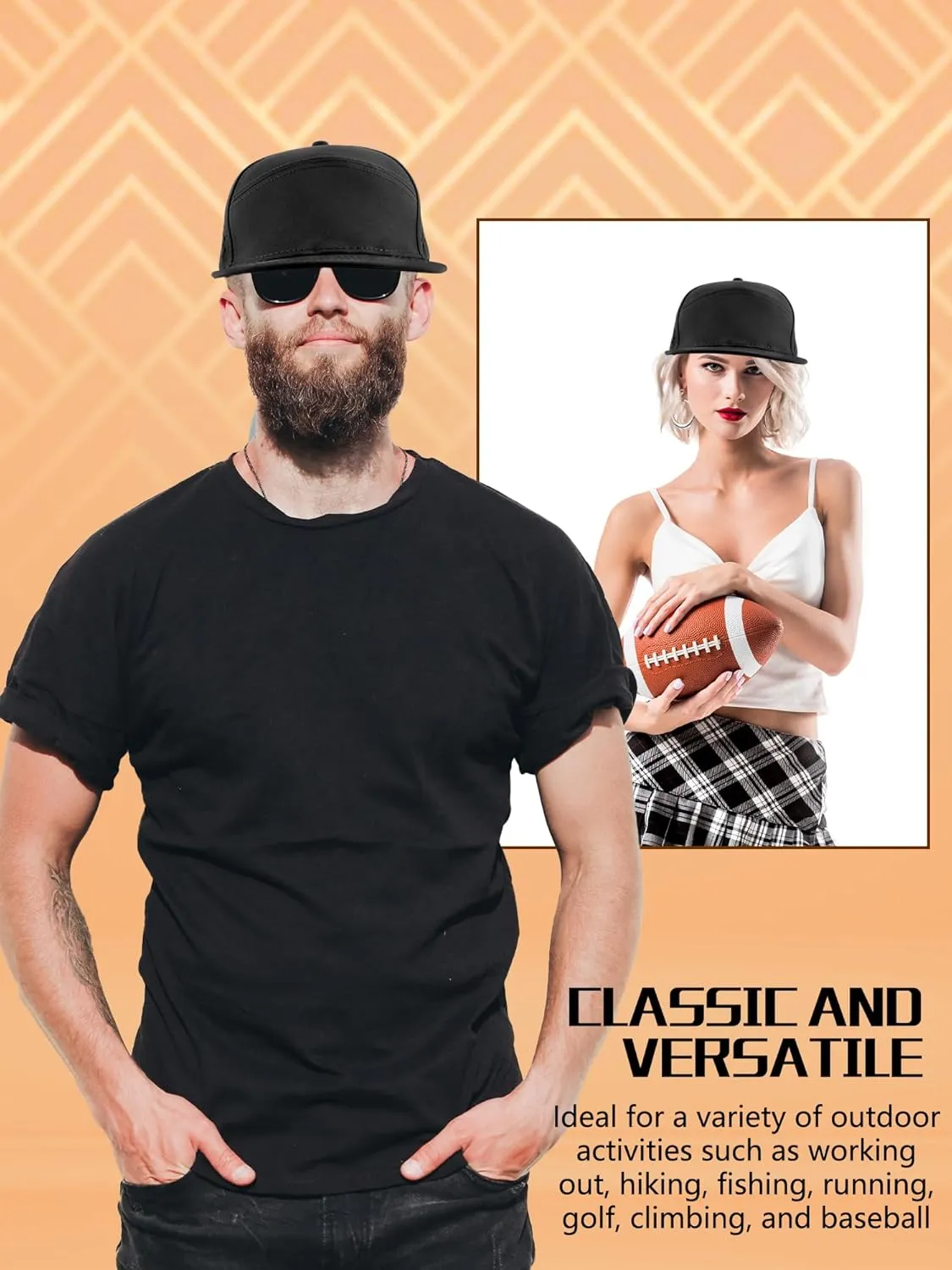 2 Pcs Adult Snapback Hat Flat Brim Baseball Cap Adjustable Mesh Back Baseball Hat for Men Women Golf Running