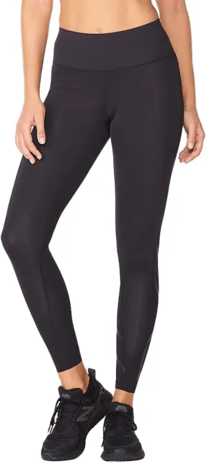 2XU Women's Force Mid-Rise Compression Tights with Flat-Wide Waistband for Training and Fitness, Black/Nero, Large