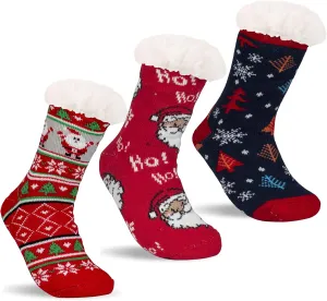 3 Pairs Fuzzy Slipper Socks for Women Men, Winter Warm Soft Fleece Lined Non Skid