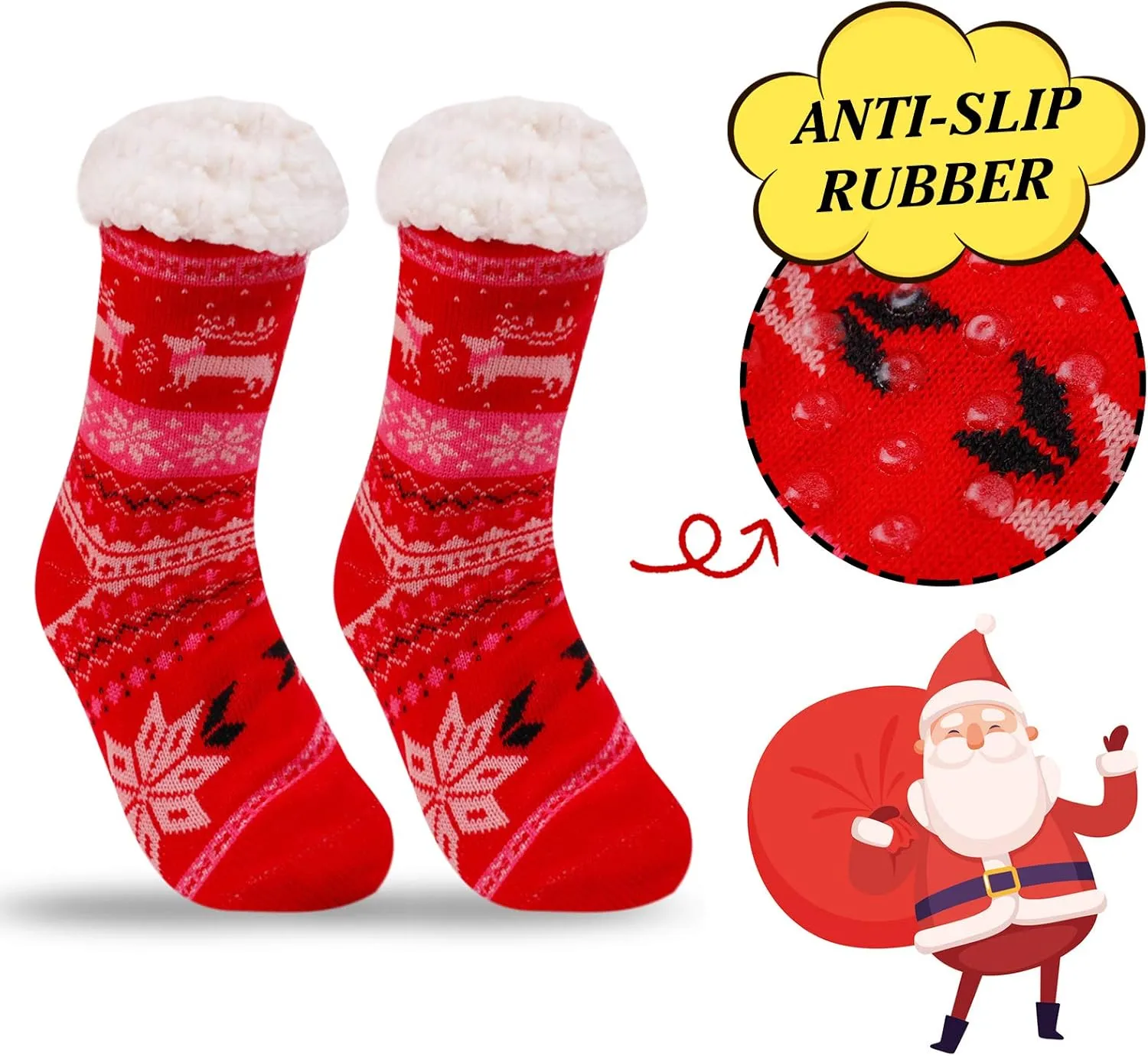 3 Pairs Fuzzy Slipper Socks for Women Men, Winter Warm Soft Fleece Lined Non Skid