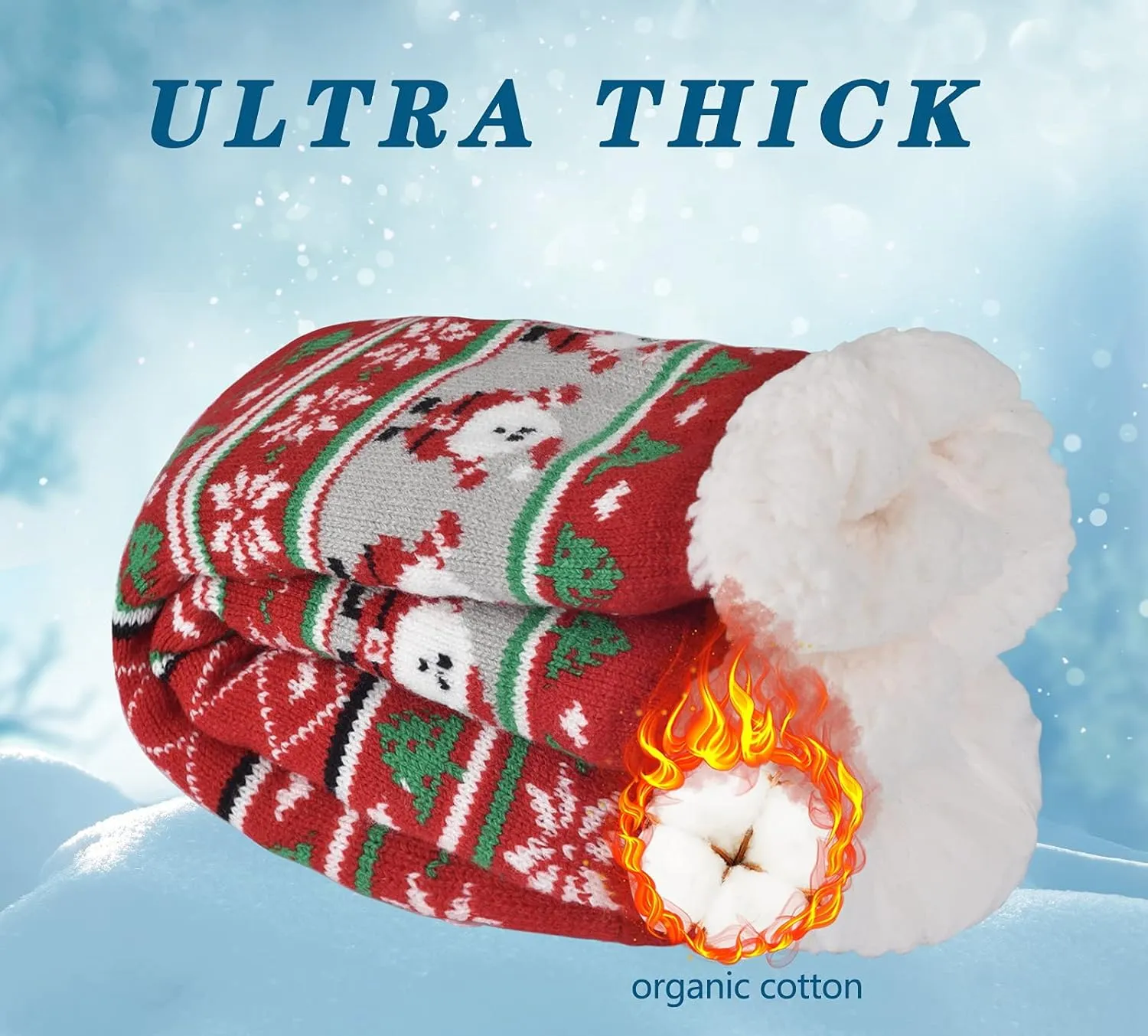 3 Pairs Fuzzy Slipper Socks for Women Men, Winter Warm Soft Fleece Lined Non Skid