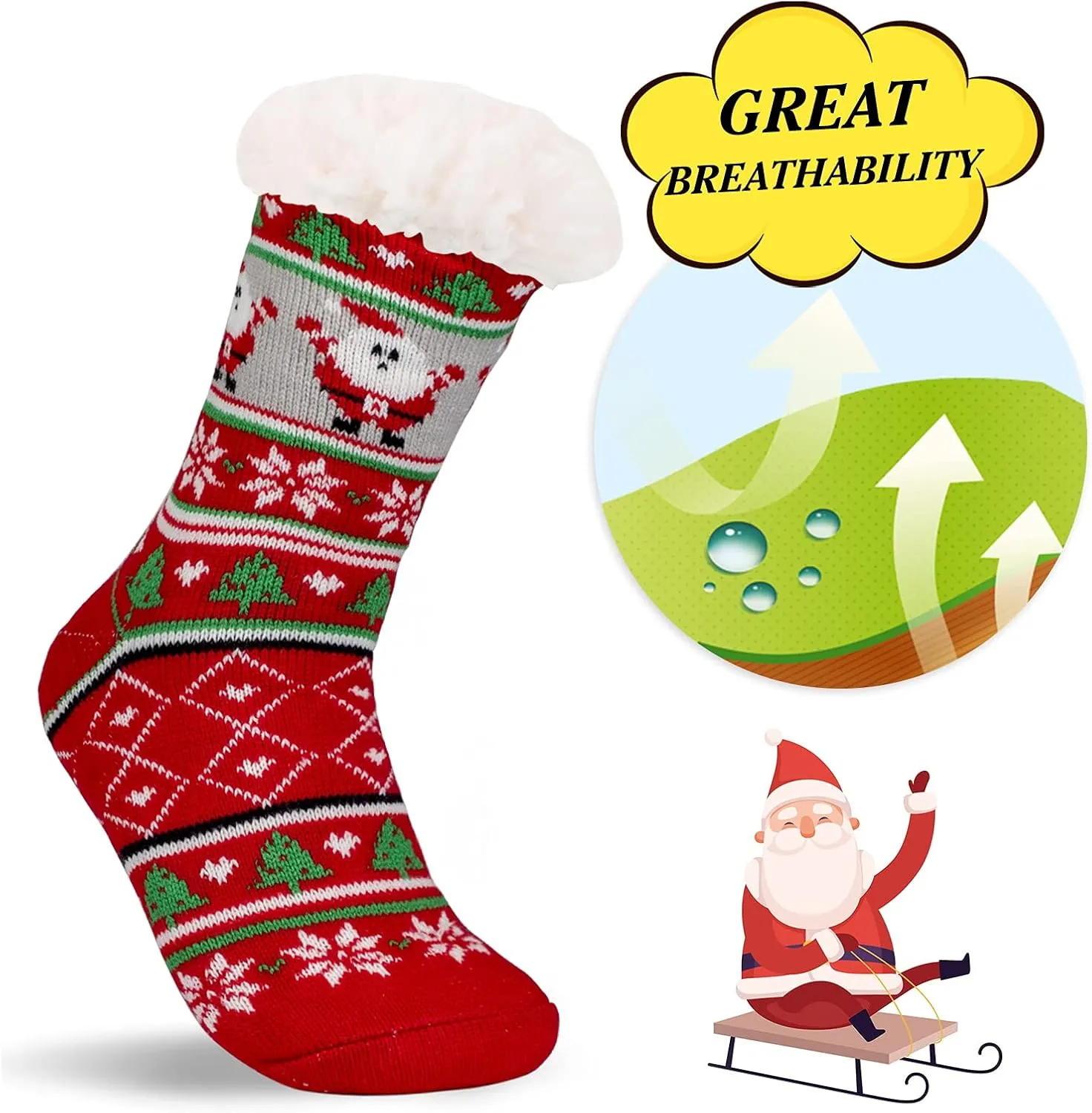 3 Pairs Fuzzy Slipper Socks for Women Men, Winter Warm Soft Fleece Lined Non Skid
