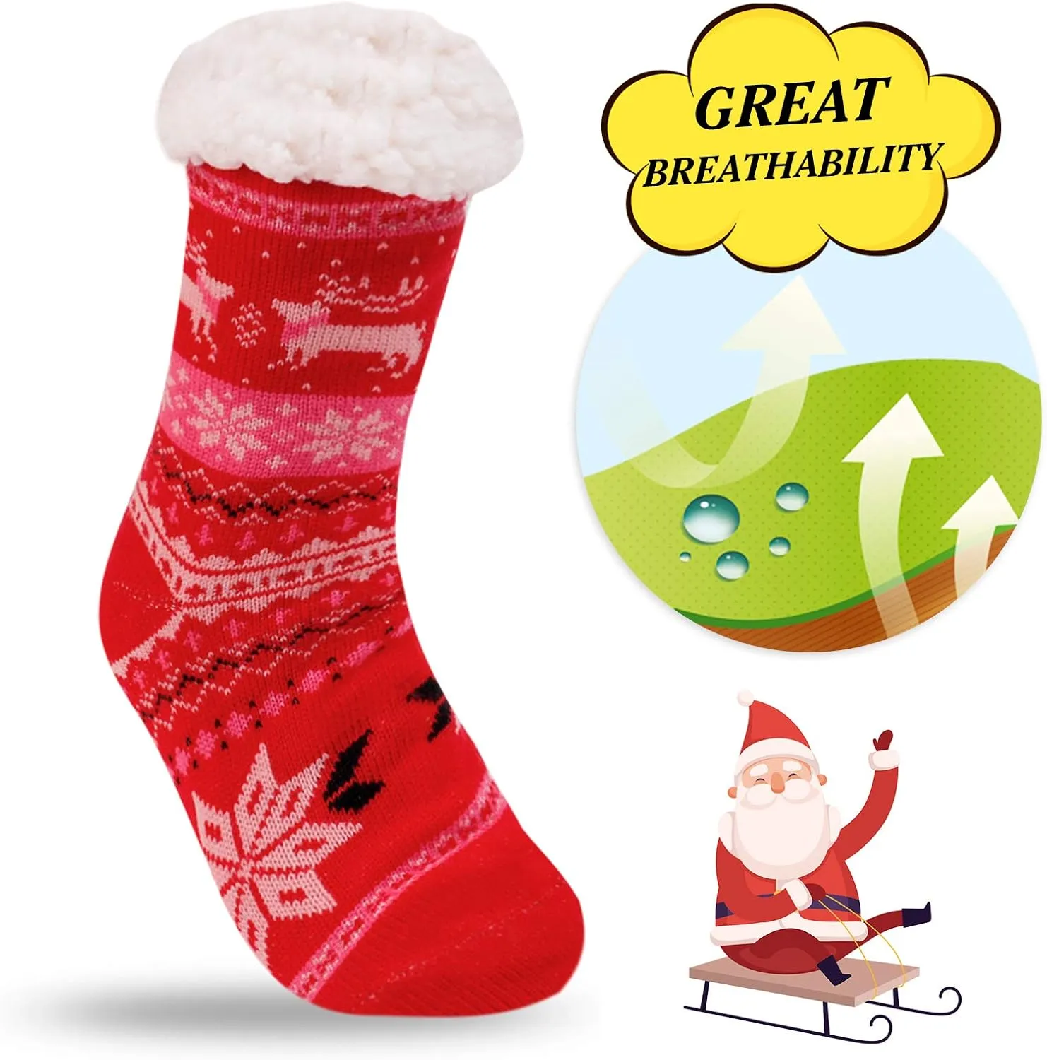 3 Pairs Fuzzy Slipper Socks for Women Men, Winter Warm Soft Fleece Lined Non Skid
