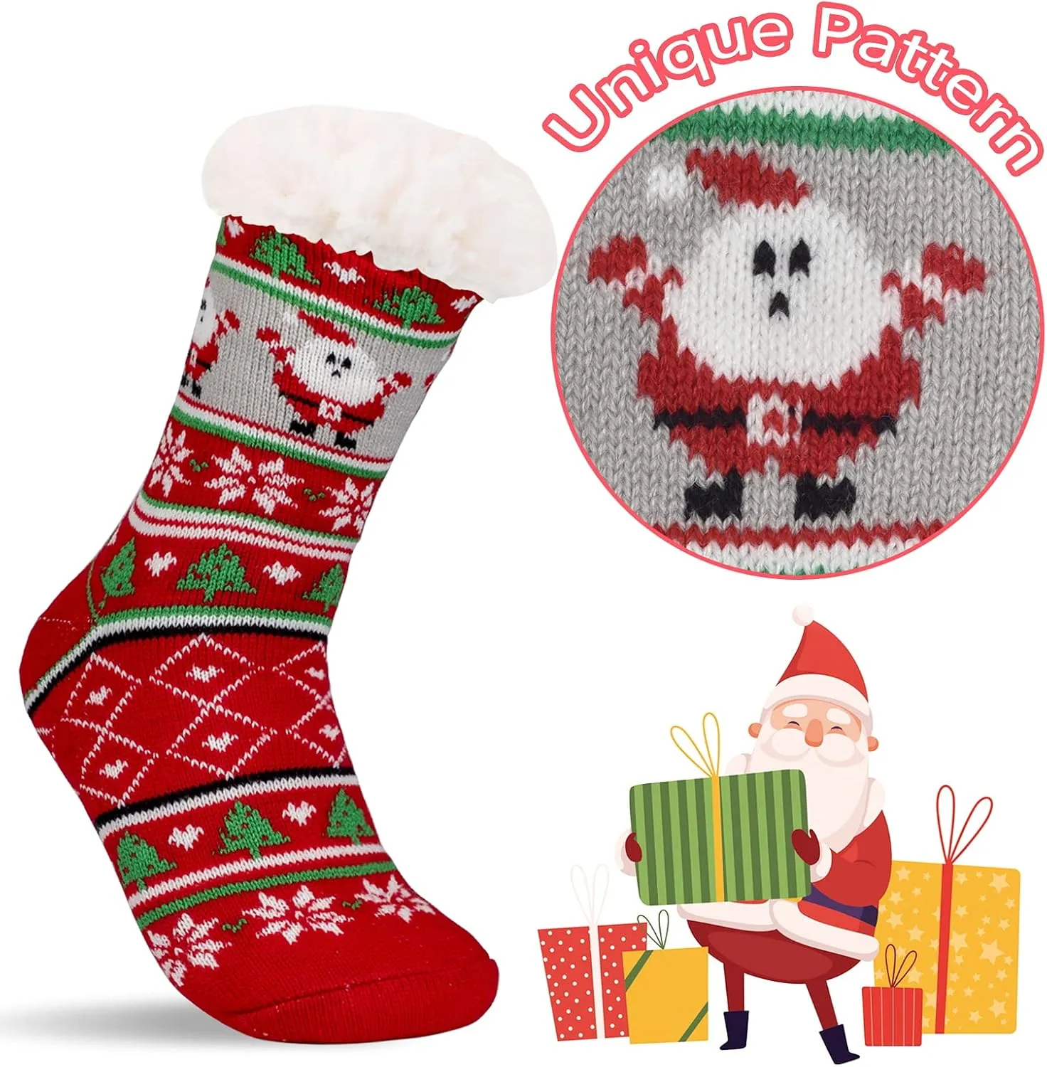 3 Pairs Fuzzy Slipper Socks for Women Men, Winter Warm Soft Fleece Lined Non Skid