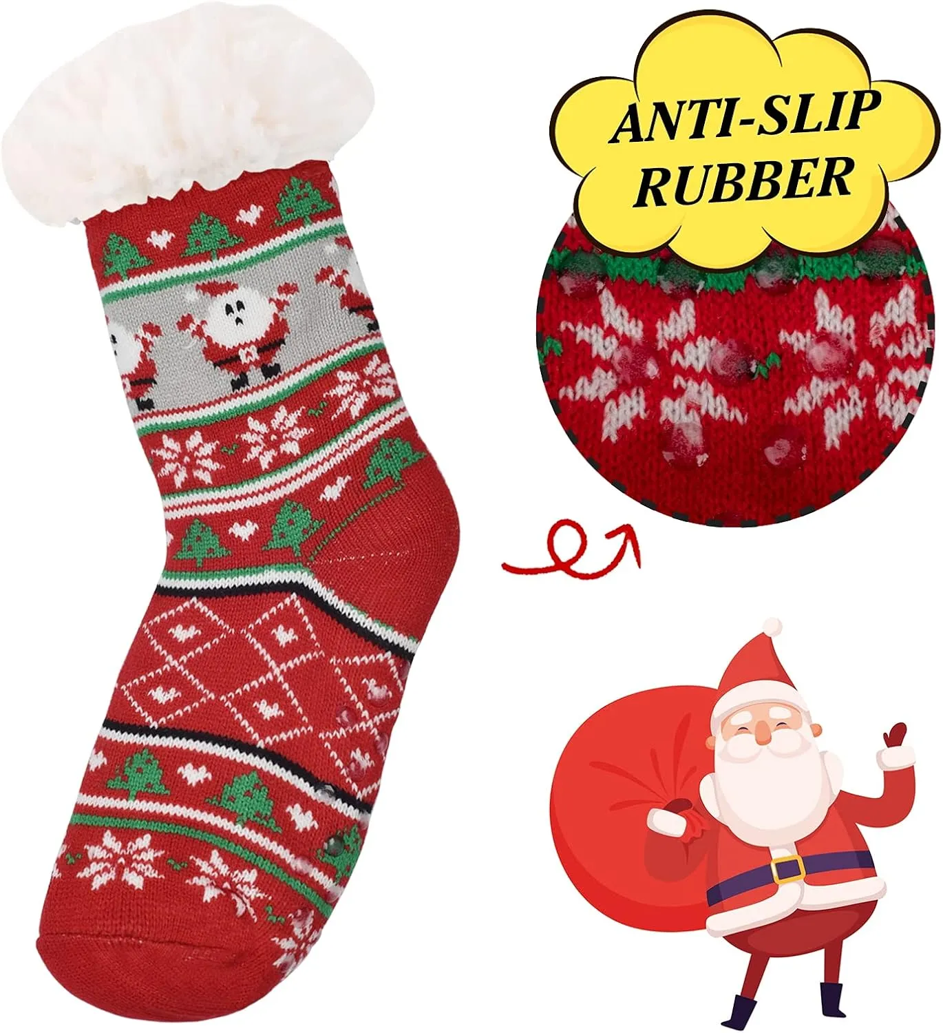 3 Pairs Fuzzy Slipper Socks for Women Men, Winter Warm Soft Fleece Lined Non Skid