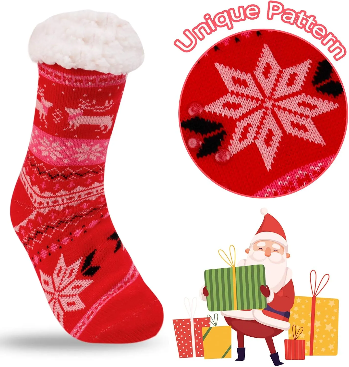 3 Pairs Fuzzy Slipper Socks for Women Men, Winter Warm Soft Fleece Lined Non Skid