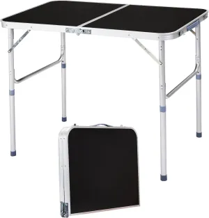 3FT Aluminum Folding Camping Table – Portable Lightweight Outdoor Picnic Table, Black, Collapsible for BBQ, Tailgate, RV, Patio, Beach (Black)