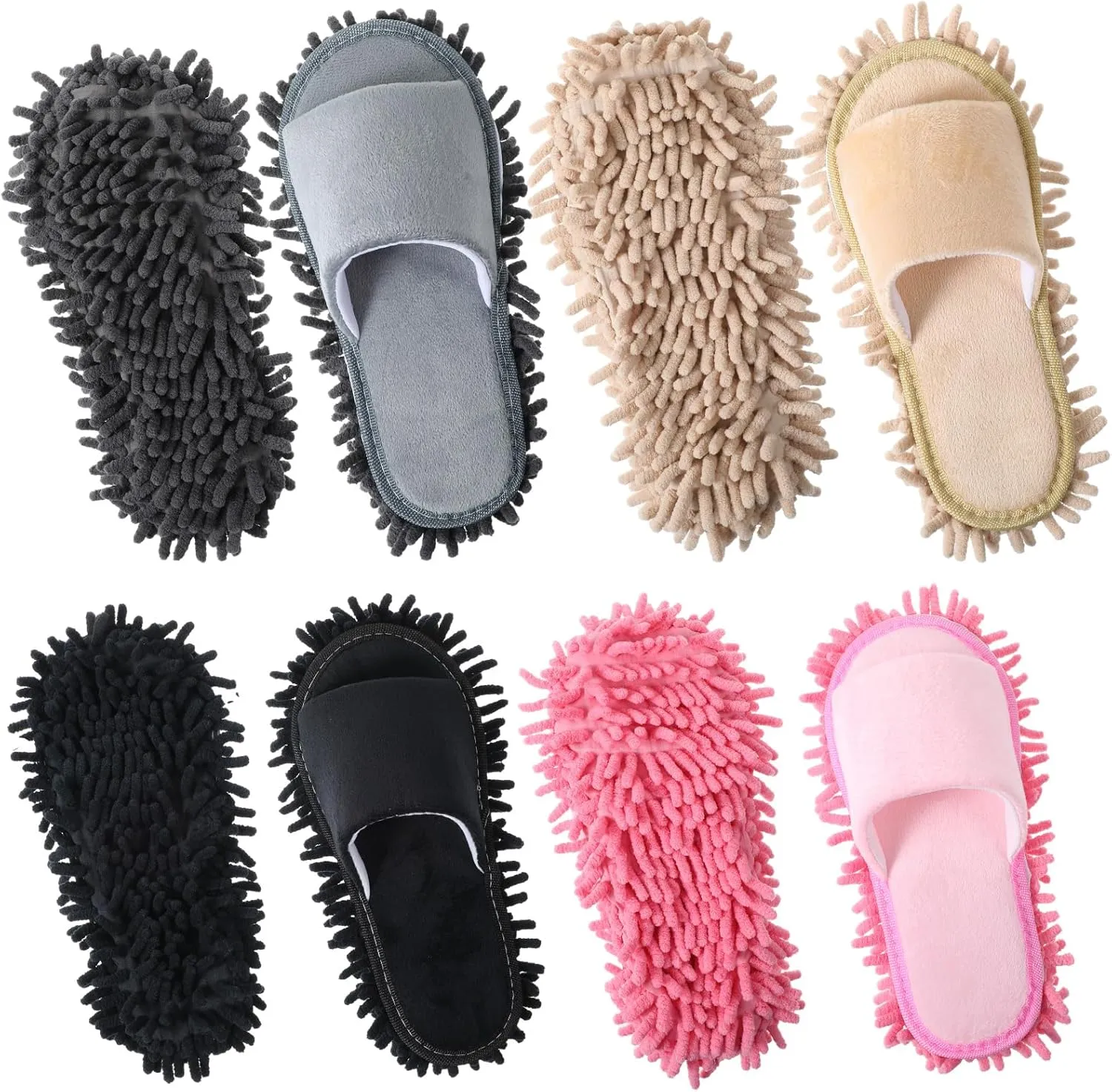 4 Pair Washable Mop Slippers,Removable Microfiber Slippers Floor Cleaning Mop Shoes for Women and Men Home Office Floor Dust and Dirt Cleaning (Beige Gray Pink Black)