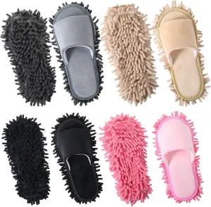 4 Pair Washable Mop Slippers,Removable Microfiber Slippers Floor Cleaning Mop Shoes for Women and Men Home Office Floor Dust and Dirt Cleaning (Beige Gray Pink Black)