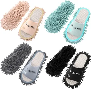 4 Pairs Washable Mop Slippers Microfiber Funny Mop Shoes Floor Cleaning Slippers for Women Home Floor