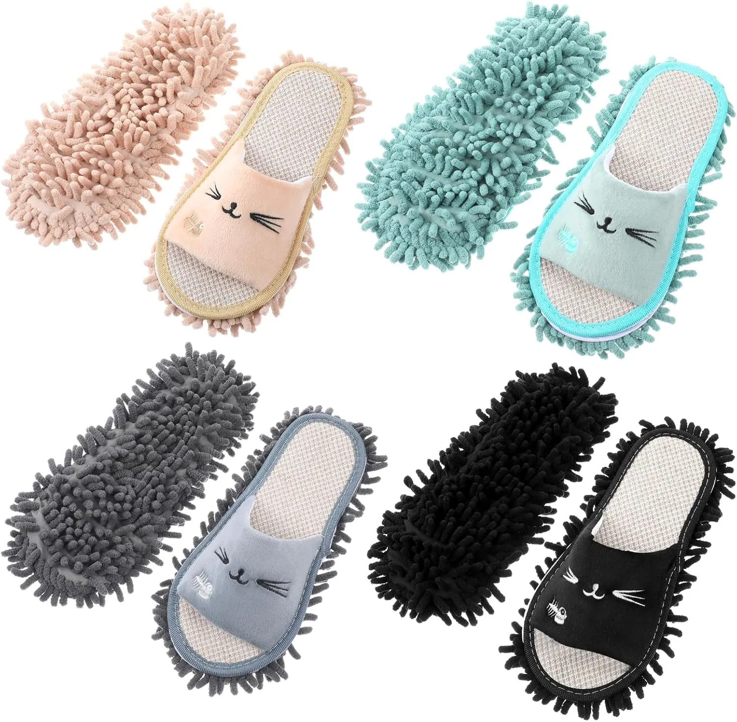 4 Pairs Washable Mop Slippers Microfiber Funny Mop Shoes Floor Cleaning Slippers for Women Home Floor
