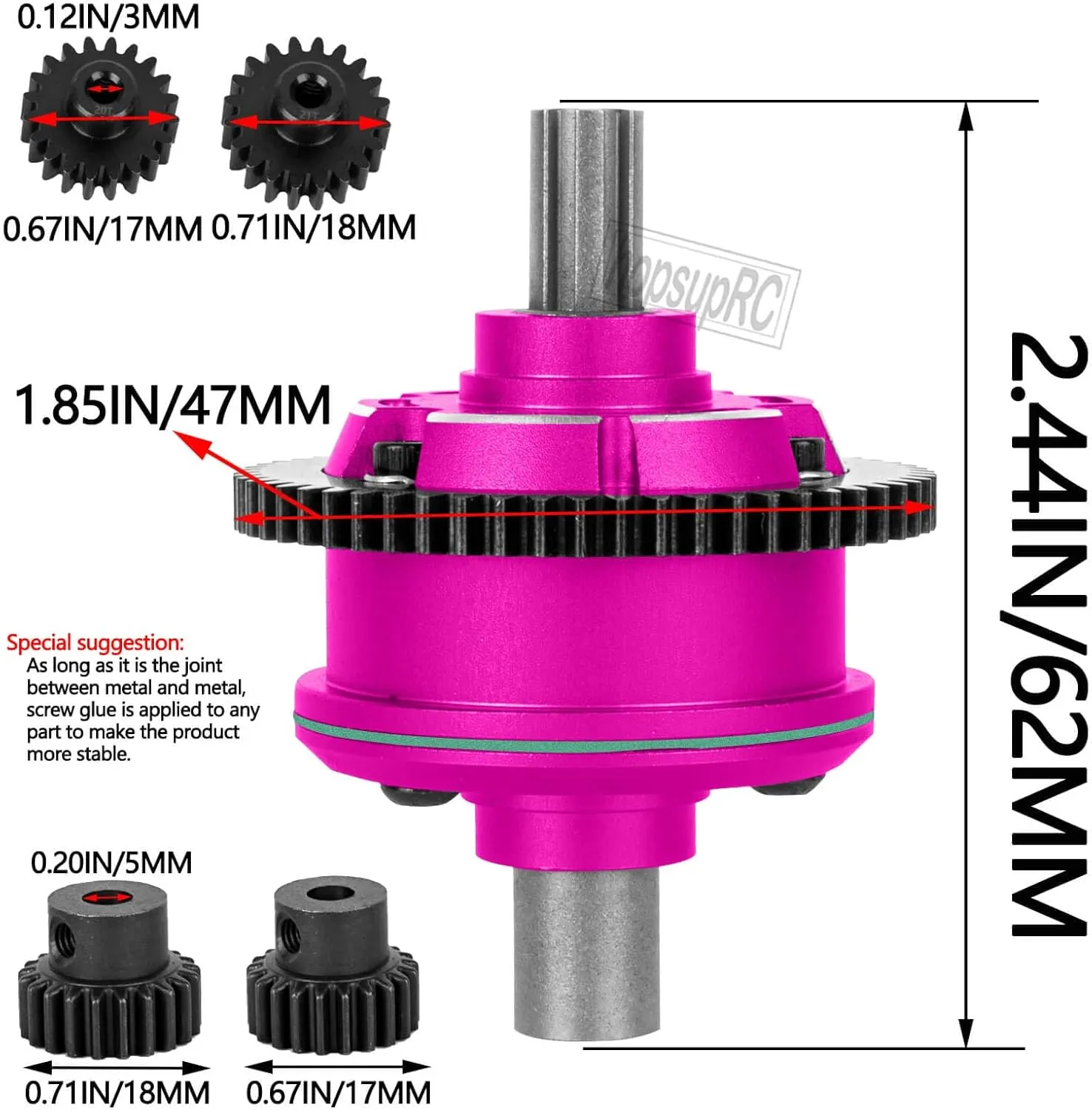 #45 Steel 57T Spur Gear Slipper Clutch with 20T/21T Pinions Upgrades Part for 1/10 Kraton/Outcast 4S V2,Senton/Vorteks 223S V4,1/8 Mojave 4S BLX,Typhon 223S V4,Pink