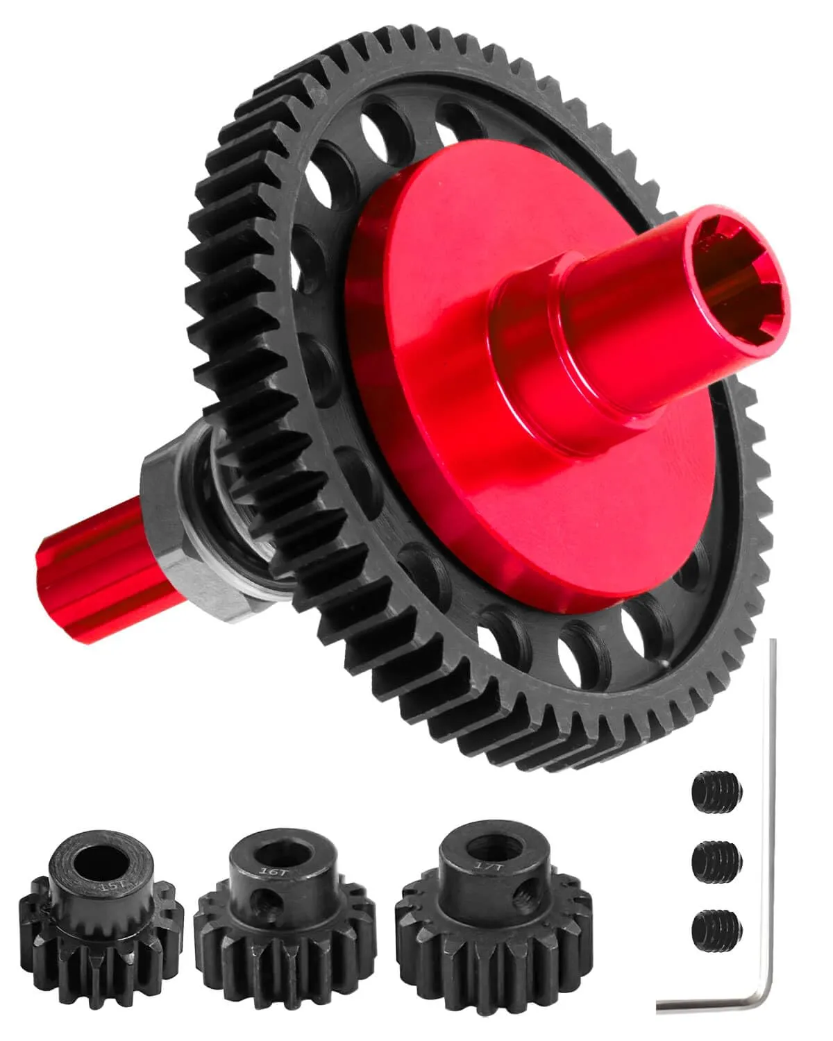 57T 0.8Mod Slipper Gear with 3.175mm Pinions Gear 15T 16T 17T RC Gears Upgrades Part for 1/10 Arrma Granite Senton Big Rock Vorteks 3S Blx Mega550, Kraton Outcast 4S Blx, 1/8 Typhon 3S,Red