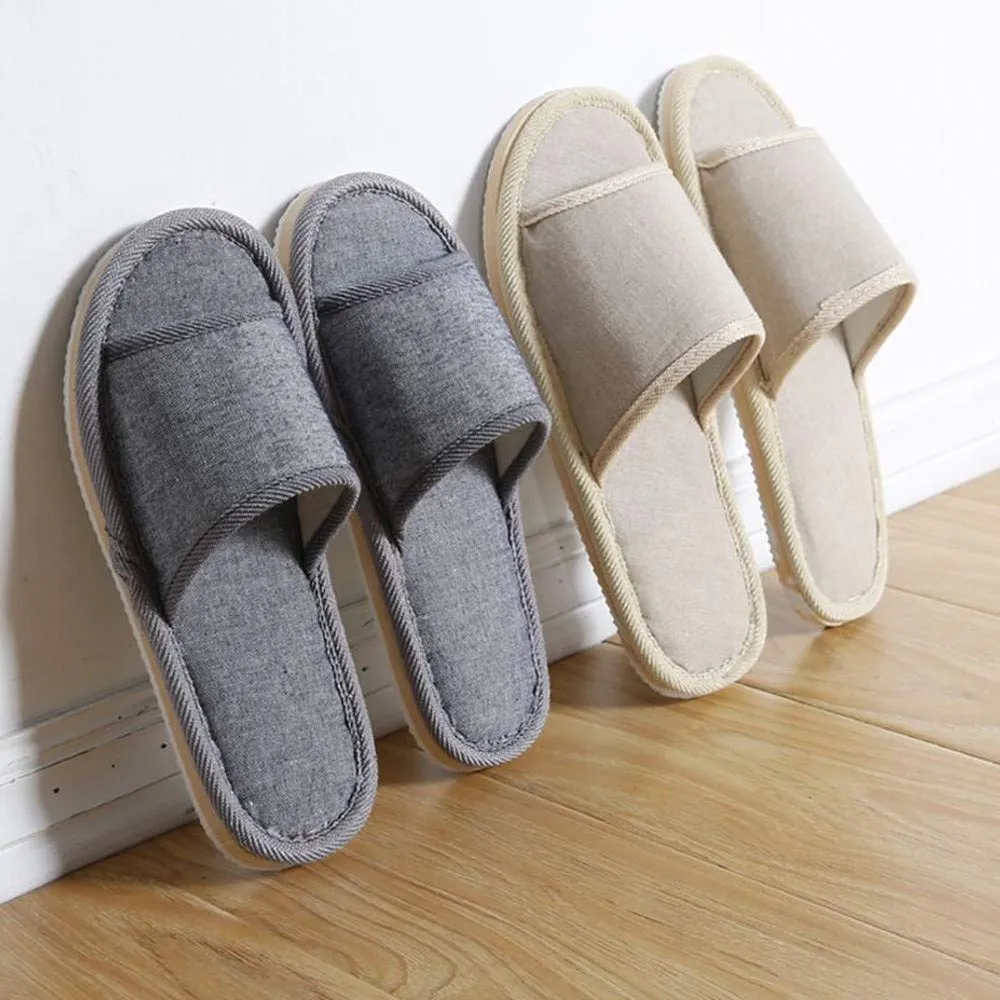 6 Pair of Open Toe Breathable Slippers,Solid Color Casual Slippers,Spa Slippers for Guests, Hotel, Travel, Unisex Universal Size Washable (3 beige medium size 3 gray large size)