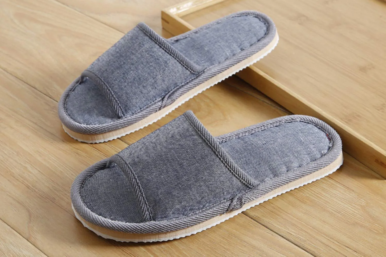 6 Pair of Open Toe Breathable Slippers,Solid Color Casual Slippers,Spa Slippers for Guests, Hotel, Travel, Unisex Universal Size Washable (3 beige medium size 3 gray large size)