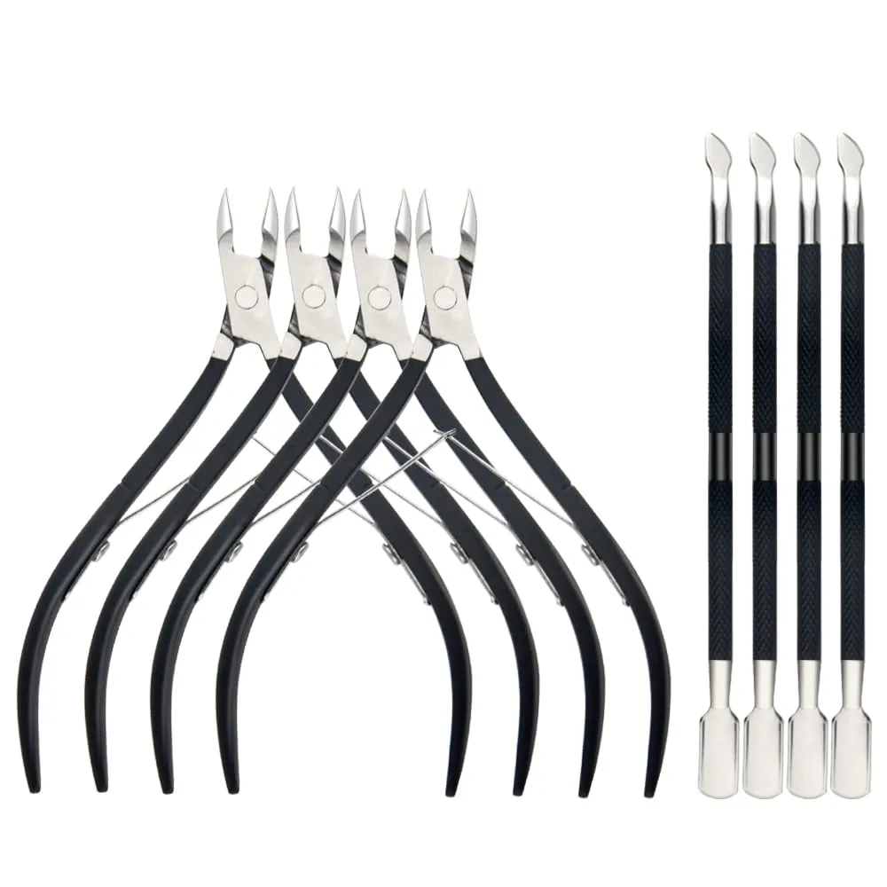 8Pieces Cuticle Trimmer Cuticle Nipper Cuticle Remover Cuticle Cutter with Cuticle Pusher Stainless Steel Cuticle Cutter Clipper Nail Tools for Fingernails and Toenails (Black)