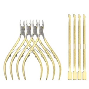 8Pieces Cuticle Trimmer Cuticle Nipper Cuticle Remover Cuticle Cutter with Cuticle Pusher Stainless Steel Cuticle Cutter Clipper Nail Tools for Fingernails and Toenails (Gold)