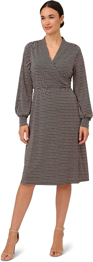 Adrianna Papell Women's Long Sleeve Wrap Midi Dress