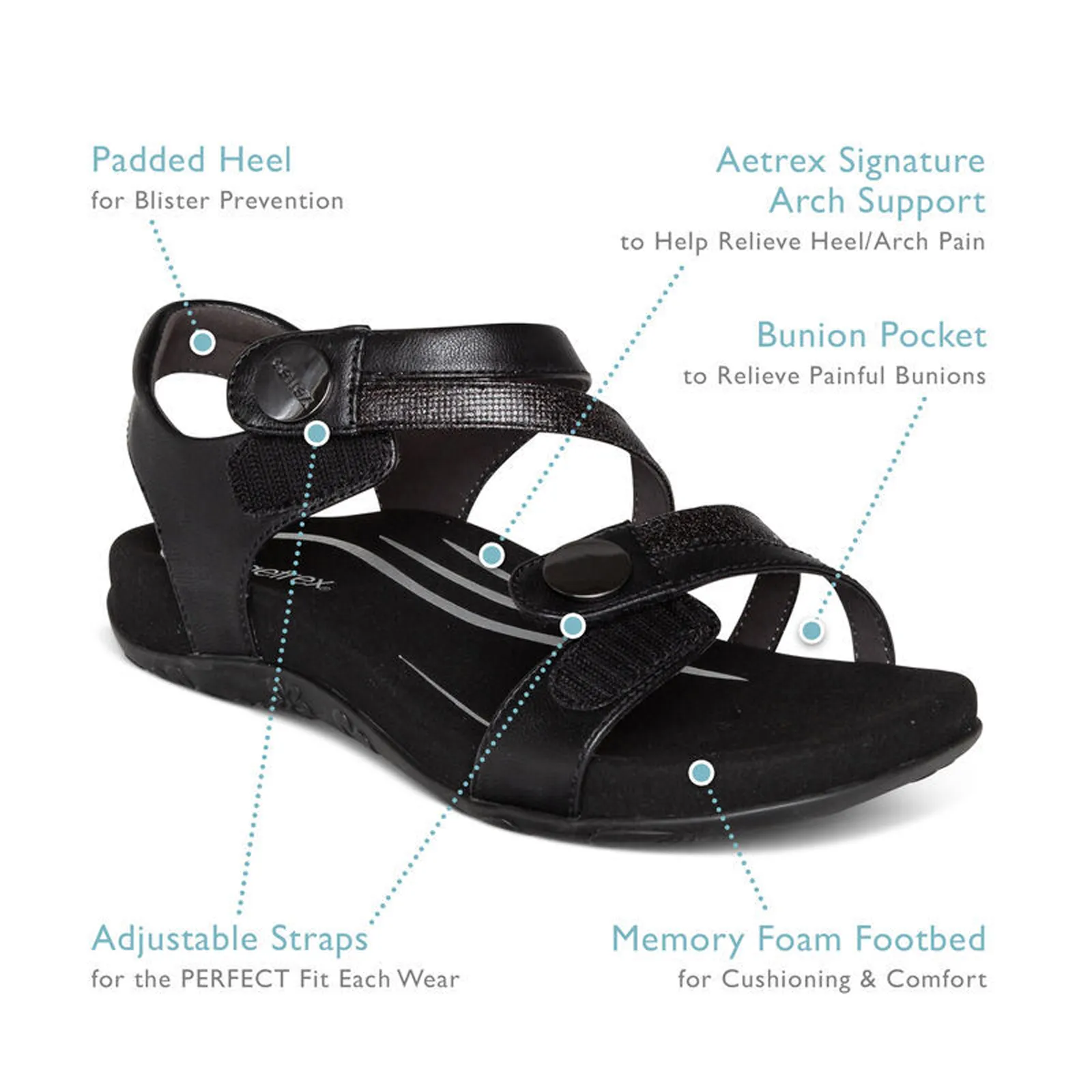 Aetrex Jess Backstrap Sandal (Women) - Black