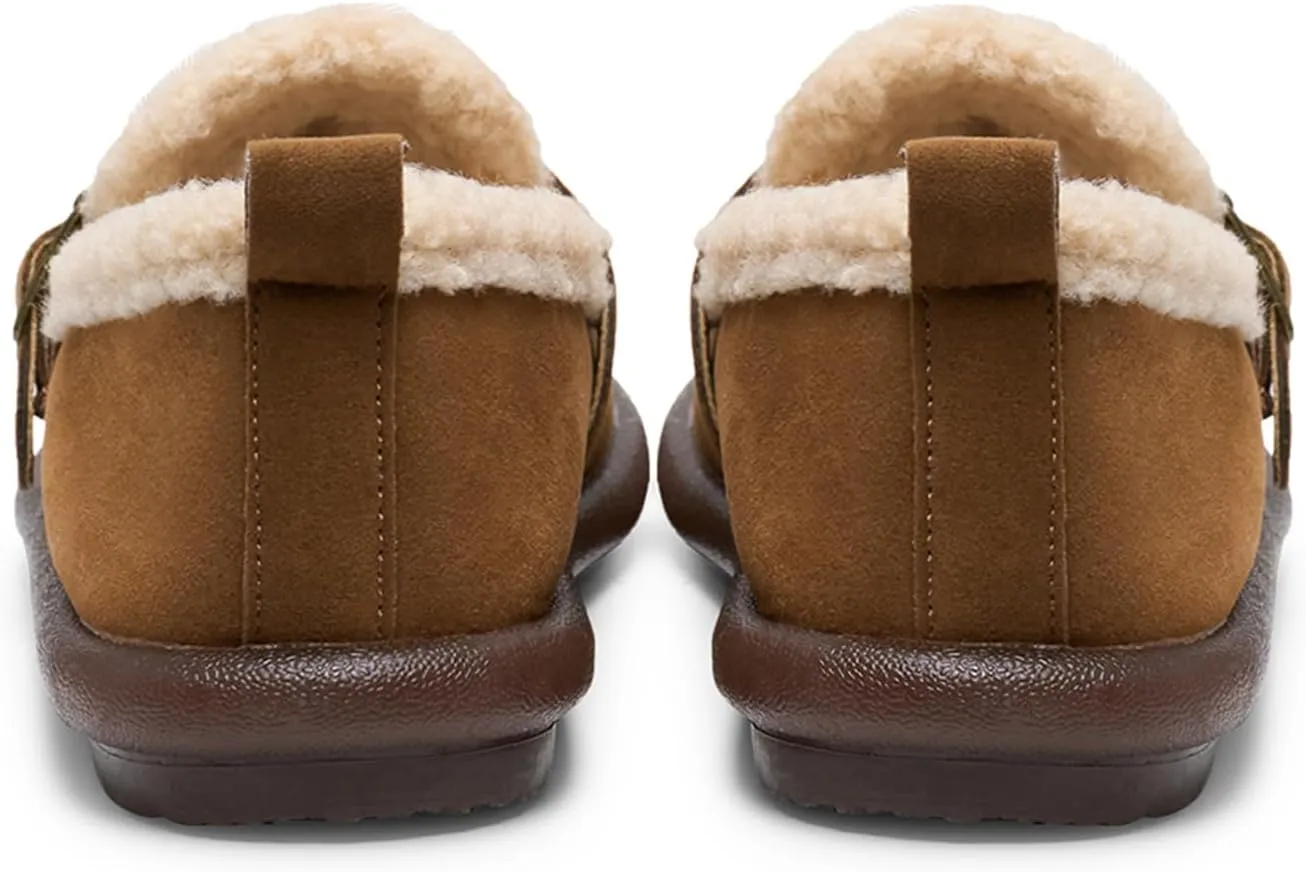 Alexis Leroy Women's Slip On Fuzzy Mules Comfortable Flat Lightweight Casual Travel Shoes