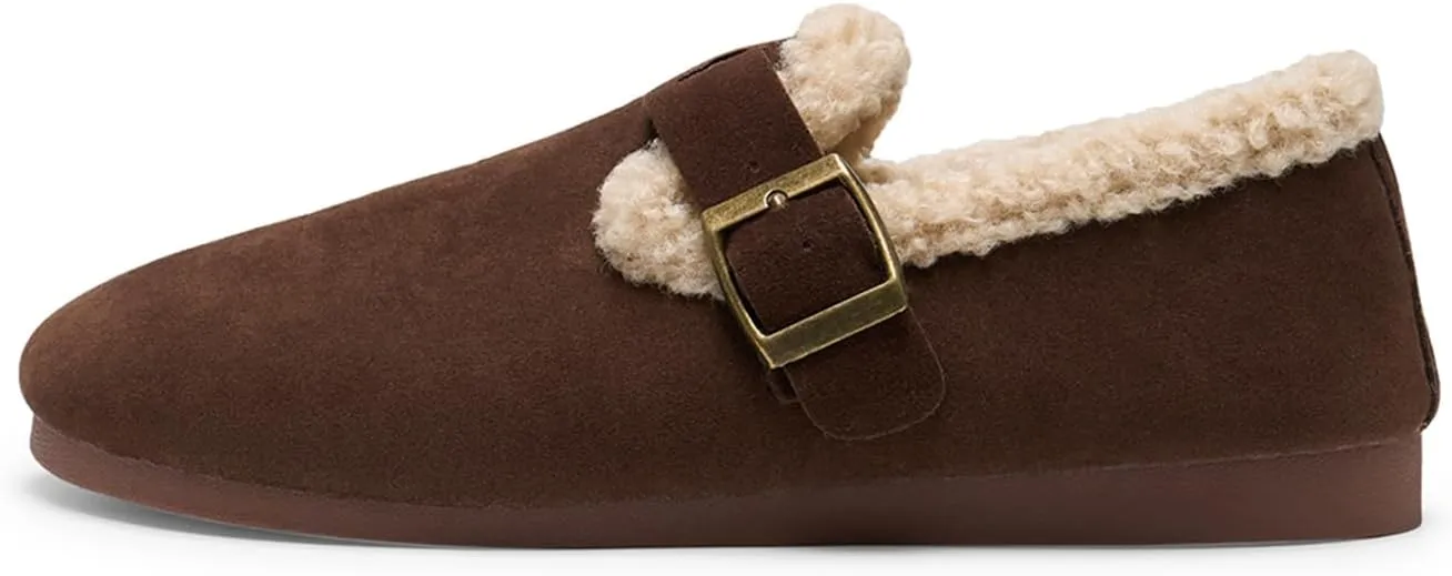 Alexis Leroy Women's Slip On Fuzzy Mules Comfortable Flat Lightweight Casual Travel Shoes