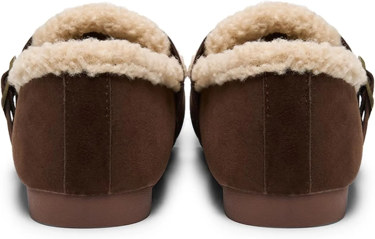 Alexis Leroy Women's Slip On Fuzzy Mules Comfortable Flat Lightweight Casual Travel Shoes