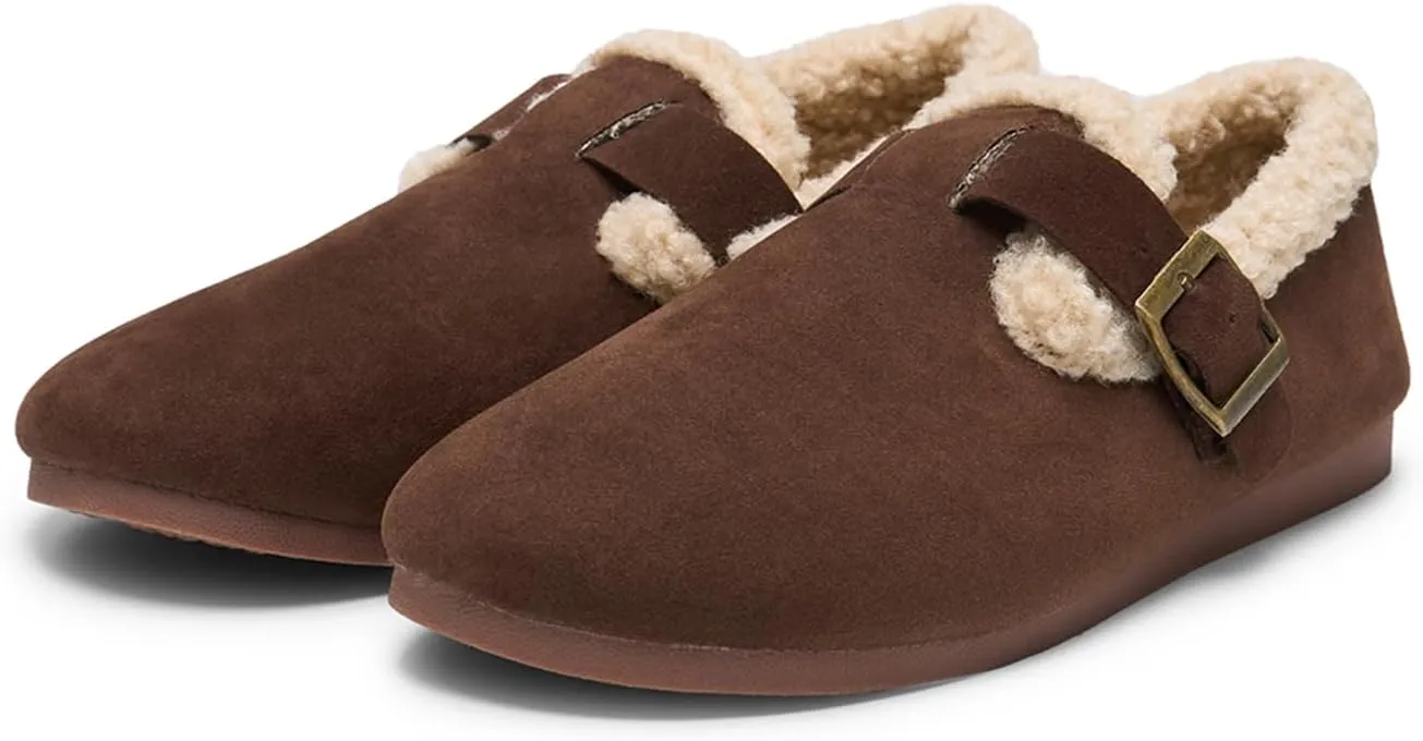 Alexis Leroy Women's Slip On Fuzzy Mules Comfortable Flat Lightweight Casual Travel Shoes