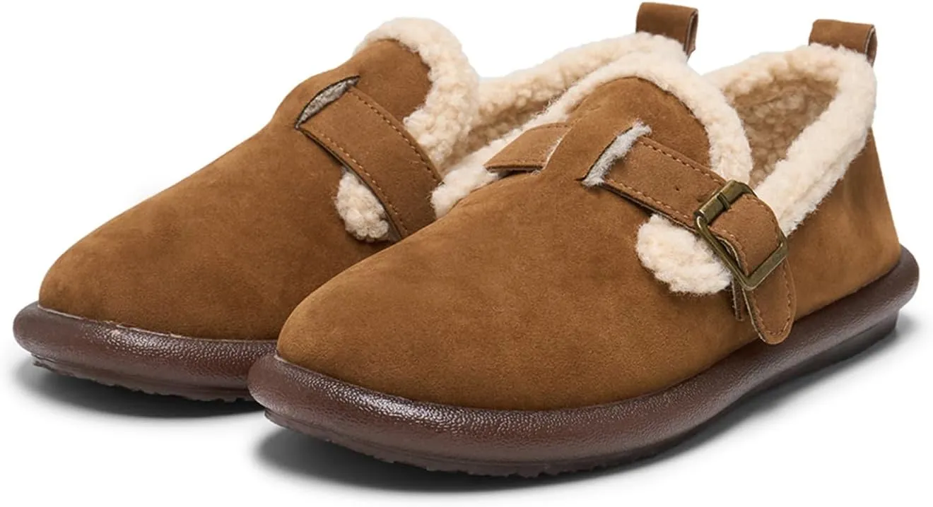 Alexis Leroy Women's Slip On Fuzzy Mules Comfortable Flat Lightweight Casual Travel Shoes