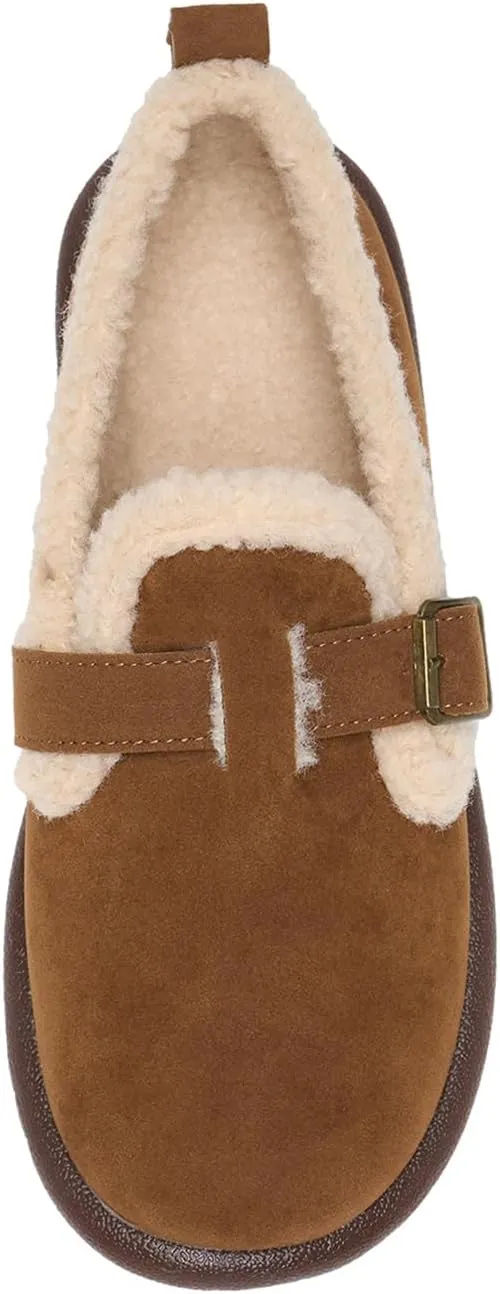 Alexis Leroy Women's Slip On Fuzzy Mules Comfortable Flat Lightweight Casual Travel Shoes