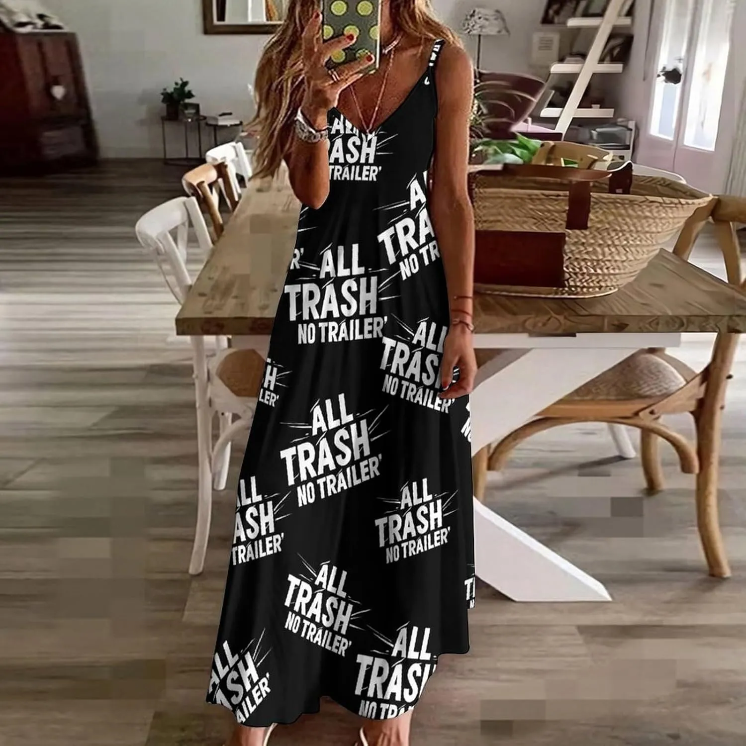 All Trash No Trailer Loose Maxi Summer Dresses for Women V Neck Sundress Long Beach Dress Vacation