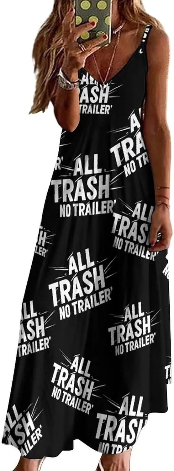 All Trash No Trailer Loose Maxi Summer Dresses for Women V Neck Sundress Long Beach Dress Vacation