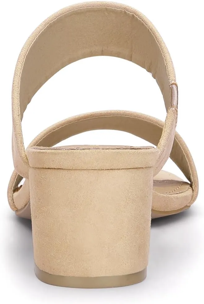 Allegra K Women's Block Heel Dual Straps Slide Sandals