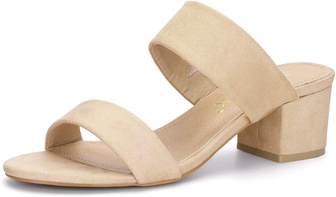 Allegra K Women's Block Heel Dual Straps Slide Sandals