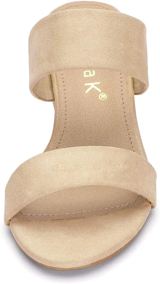 Allegra K Women's Block Heel Dual Straps Slide Sandals