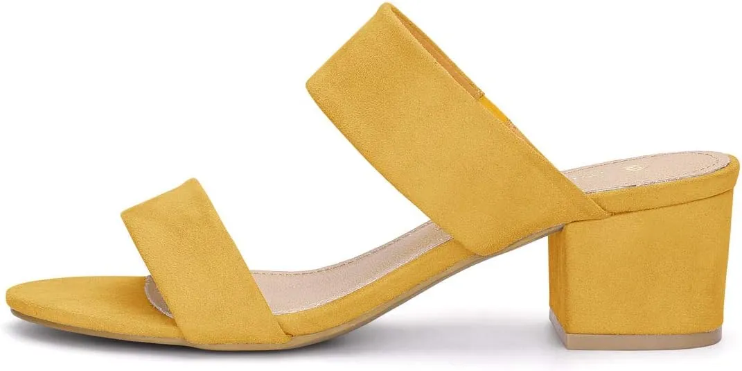 Allegra K Women's Block Heel Dual Straps Slide Sandals