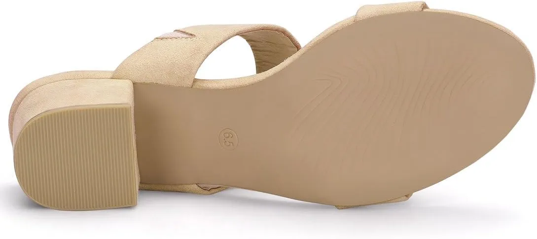 Allegra K Women's Block Heel Dual Straps Slide Sandals