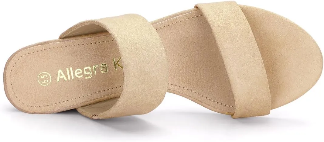 Allegra K Women's Block Heel Dual Straps Slide Sandals