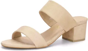 Allegra K Women's Block Heel Dual Straps Slide Sandals