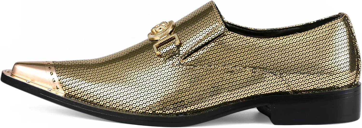 Amali Sparkling Smoking Slipper with Metal Tip - Men's Dress Shoes - Party Loafers for Men - Metallic Loafers for Men - Mens Disco Shoes - Designer Shoes