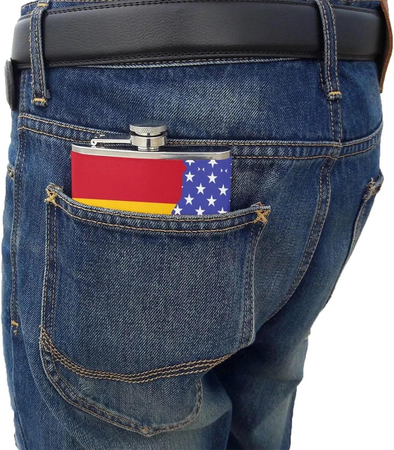 American Spain Flag Portable Stainless Steel Small Flagon, Outdoor Flat Pocket Liquor Flask Wine Pot Hip Flask