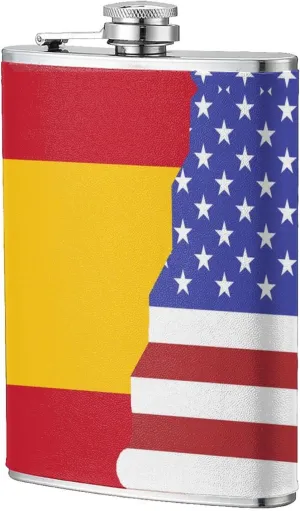 American Spain Flag Portable Stainless Steel Small Flagon, Outdoor Flat Pocket Liquor Flask Wine Pot Hip Flask
